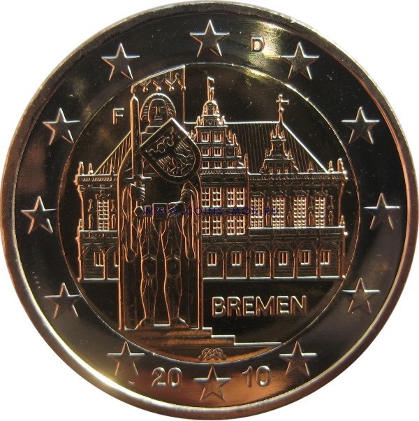 Германия 2 евро 2010 г «Городская ратуша Бремена»     
