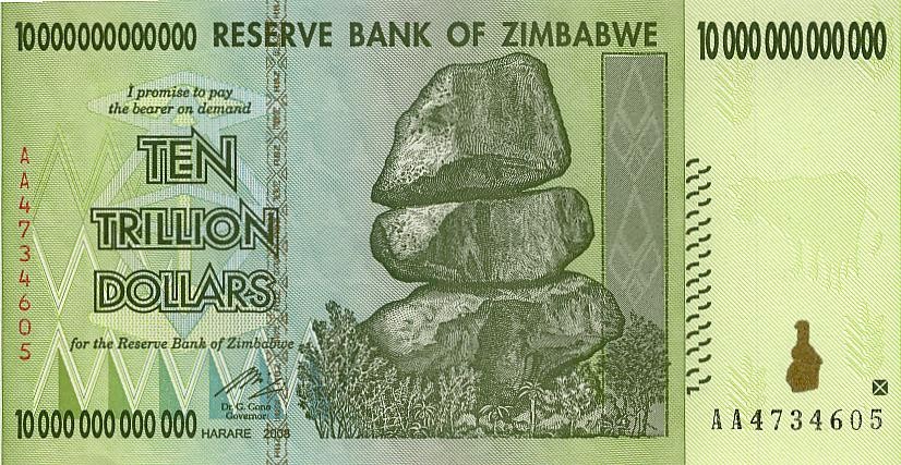 Зимбабве 10.000.000.000.000 (десять триллионов) долларов 2008 г UNC