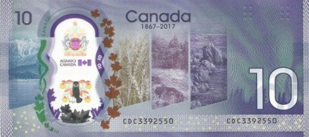 Канада 10 долларов 2017 / 150-летие Канады UNC Пластиковая Юбилейная!
