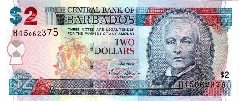 Барбадос Портрет Джона Редмана Бовела 2 доллара 2007 г UNC
