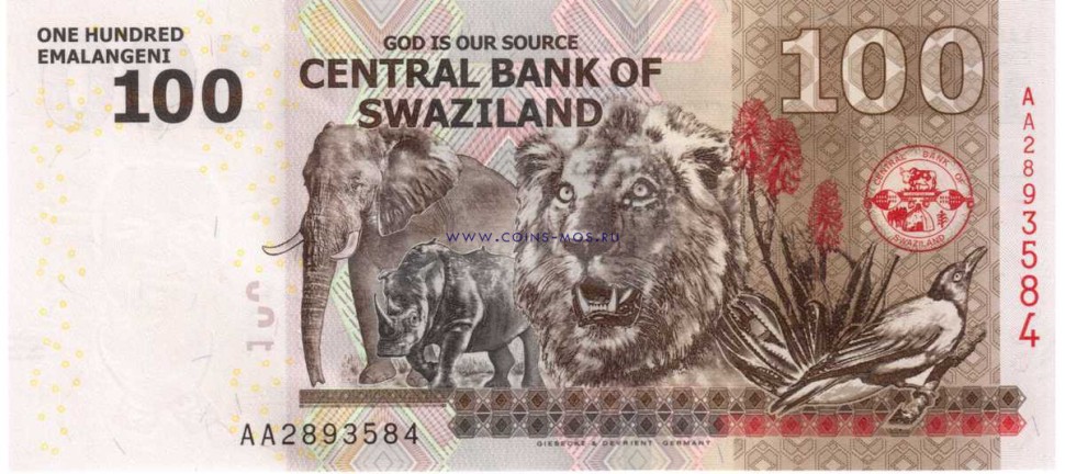 Свазиленд 100 лилангени 2010 - 2012 г «Животные Африки» UNC   