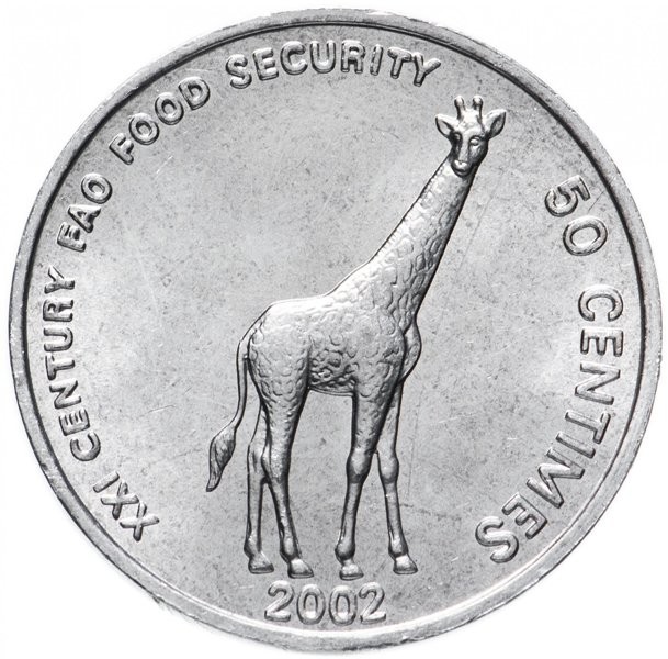 Конго 50 сантимов 2002 г.  Жираф
