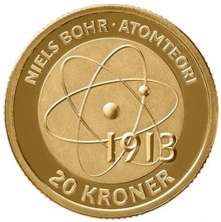 Дания «Нильс Бор, 100-летие теории атома»  20 крон 2013 г.