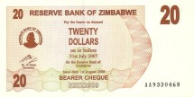 Зимбабве 20 долларов 2007  /Чек на предъявителя /Водопад Виктория  UNC     