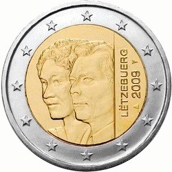 Люксембург 2 евро 2009 г  Герцогиня Шарлотта. 90 лет вступления на престол    