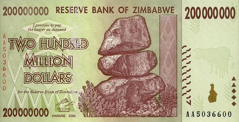 Зимбабве 200.000.000 долларов 2008 г  Англиканский собор св. Марии  UNC