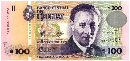Уругвай 100 песо 2011 г «Эдвард Фабини» UNC  