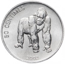 Конго 50 сантимов 2002 г.  Горилла