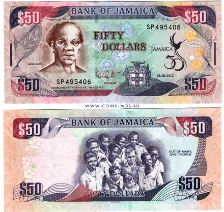 Ямайка 50 долларов 2012 г.  50 лет Независимости   UNC  Спец.цена!!