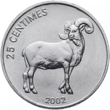 Конго 25 сантимов 2002 г.  Баран