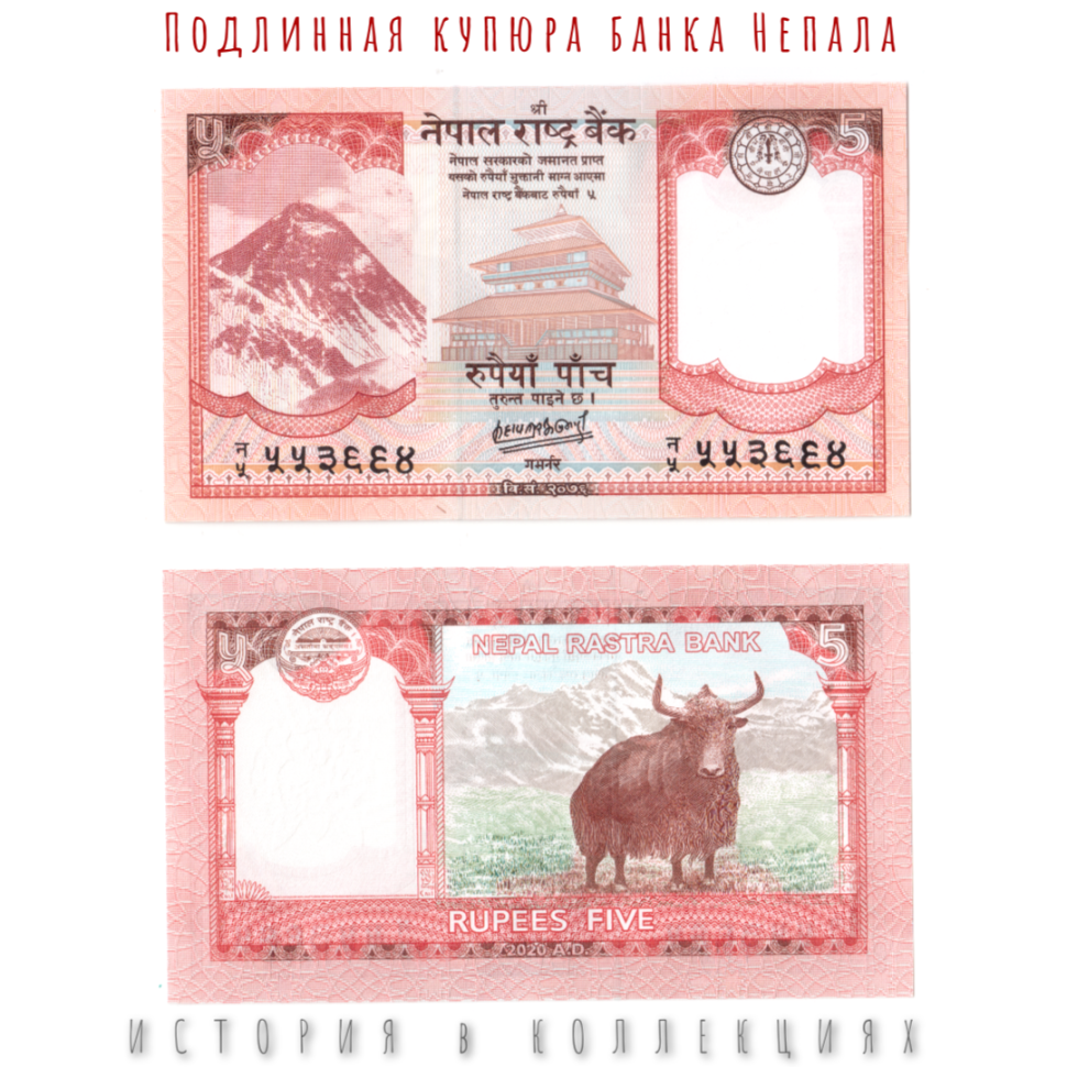 Непал 5 рупий 2020 Як на Эвересте UNC / купюры оптом