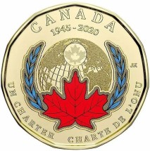 Канада 1 доллар 2020  «75 лет ООН»   цветная