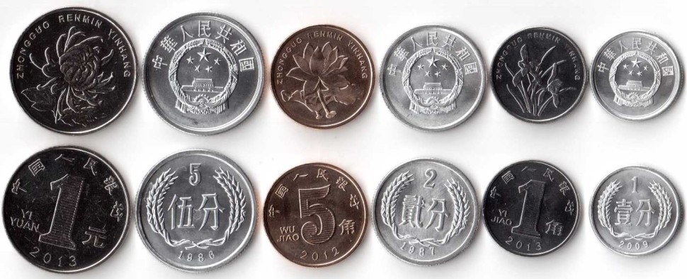 Китай Набор из 6 монет 1987-2011 г.