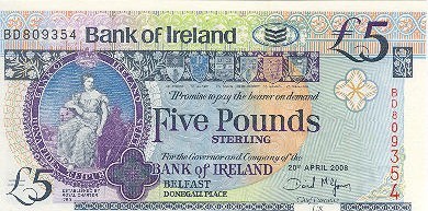 Ирландия Северная 5 фунтов 2008 г. UNC