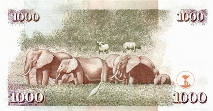 Кения  1000 шиллингов 2005-10 г Африканские слоны UNC 