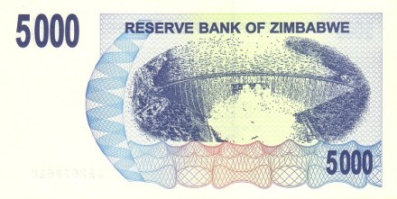 Зимбабве 5000 долларов 2007 г Плотина Кариба UNC