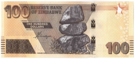 Зимбабве 100 долларов 2020 Руины Великого Зимбабве UNC   