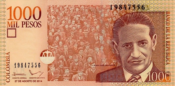 Колумбия 1000 песо 2014 Хорхе Гайтан UNC / коллекционная купюра