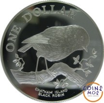 Новая Зеландия 1 доллар 1984 г. Чёрный Робин (Остров Чатем) Proof.  Серебро!
