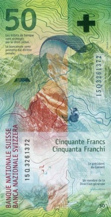 Швейцария 50 франков 2015 г. «Одуванчик. Карта ветров»  UNC     
