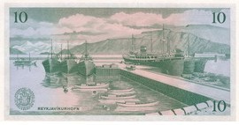 Исландия. Лодки в порту Эдисгарда  10 крон 1957г. UNC
