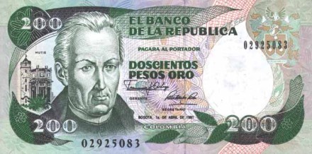 Колумбия 200 песо 1983-91 г. &quot;Хосе Селестино Мутис&quot; UNC