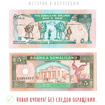 Сомалиленд 5 шиллингов 1994 Караван верблюдов недалеко от Харгейсы UNC / коллекционная купюра