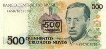 Бразилия 500 крузейро 1990 г. Аугусто Руши  UNC  Надпечатка