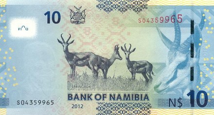 Намибия 10 долларов 2012 г «отец намибийской нации Сэм Нуйома»  UNC