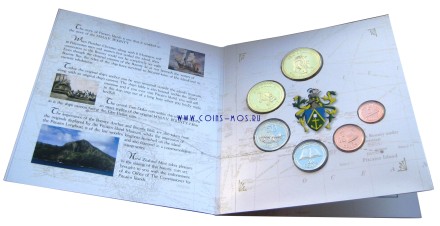 Питкерн «Мятеж на корабле Баунти, Кристиана Флетчера» Набор из 6 монет 2009 г в красочном буклете