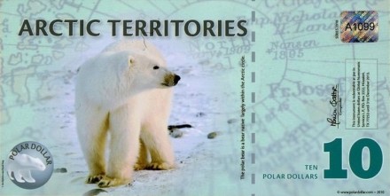 Арктические территории 10 долларов 2010 Полярный медведь / UNC