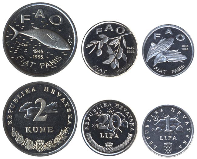 Хорватия набор из 3 монет 1995 г.  Флора-Фауна FAO  