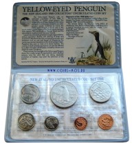 Новая Зеландия «Желтоглазый пингвин» Набор из 7 монет 1988 г в упаковке