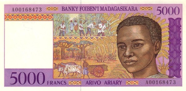 Мадагаскар 5000 франков  1995 г  UNC     