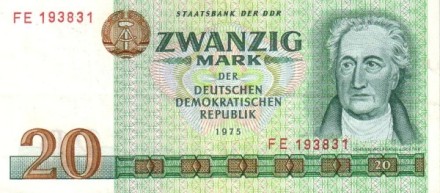 Германия (ГДР) 20 марок 1975 г Иоганн Вольфганг Гете   UNC    