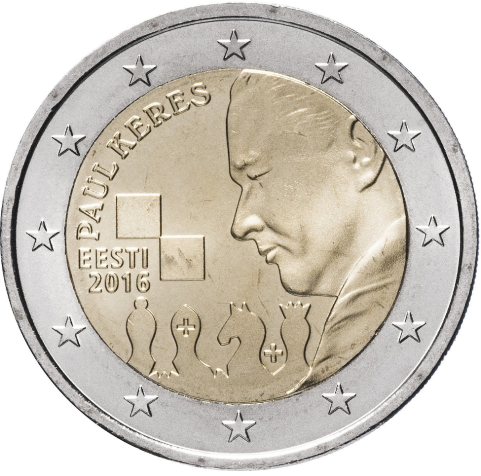 Эстония 2 евро 2016  Советский шахматист Пауль Керес  