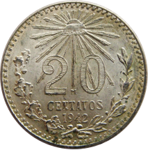 Мексика 20 центаво 1942 г  Серебро!! 