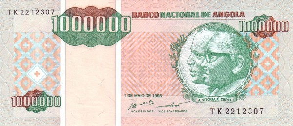 Ангола 1000000 кванза 1995 Агостиньо Нето и Жозе Эдуарду душ Сантуш UNC