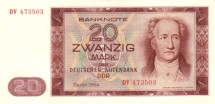 Германия (ГДР) 20 марок 1964 г Иоганн Вольфганг Гете   UNC    