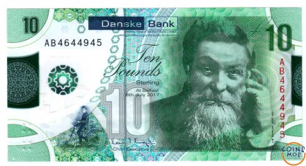 Ирландия Северная (Danske Bank) 10 фунтов 2017(2019) г.  Джон Данлоп UNC пластик