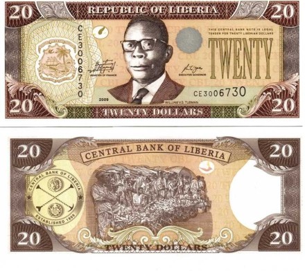 Либерия 20 долларов 2011 Уильям Табмен UNC / коллекционная купюра