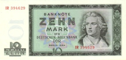 Германия (ГДР) 10 марок 1964 г Фридрих Шиллер UNC