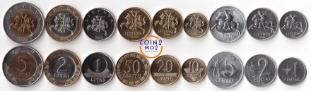 Литва Набор из 9  монет 1991 - 2009 гг