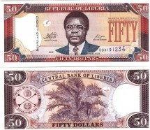 Либерия 50 долларов 2003-2011 Сэмюел Доу  UNC / коллекционная купюра    
