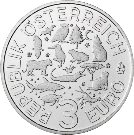 Австрия 3 евро 2021 Теризинозавр (монета светится в темноте)