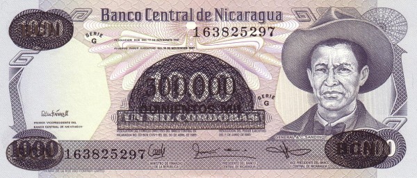 Никарагуа 500000 кордоба на 1000 кордоба 1987 г  Родина Сандино  UNC