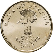Уганда 500 шиллингов 2015 г. Венценосный журавль