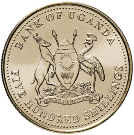 Уганда 500 шиллингов 2015 г. Венценосный журавль