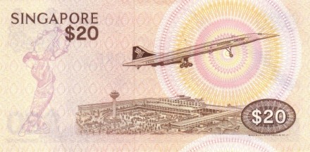 Сингапур 20 долларов 1979 г. «Желтобрюхий воробей»  UNC 