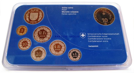 Швейцария Официальный годовой набор из 8 монет 2008 г Proof В жестком пластике